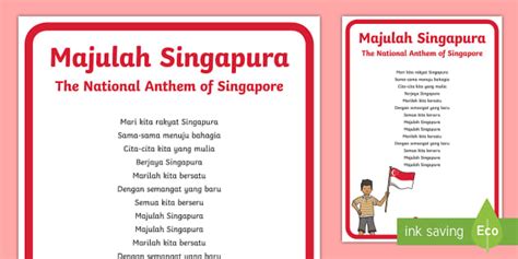Singapore National Anthem Lyrics .